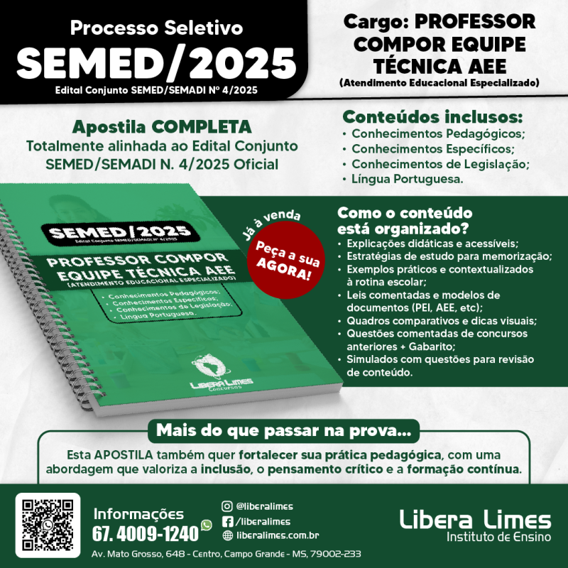 Apostila SEMED 2025 – Professor AEE (Equipe Técnica de Atendimento Educacional Especializado)